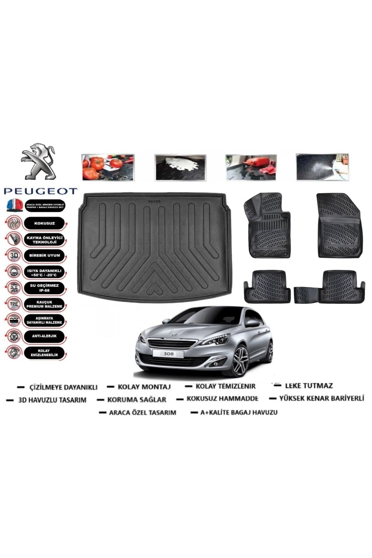 Peugeot 308 2014 Model Bagaj Havuzu Araca Özel Paspas Takımı Prrox