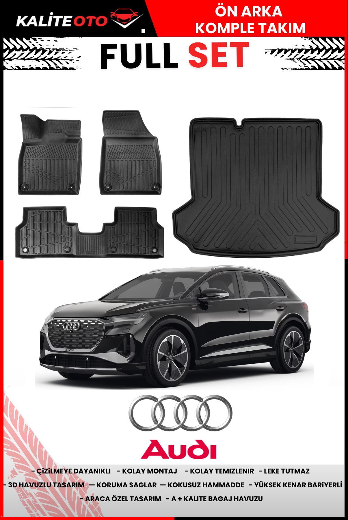 Audi Q4 E-Tron 2019 Sonrası Bagaj Havuzu+4.5D Havuzlu Paspas Seti