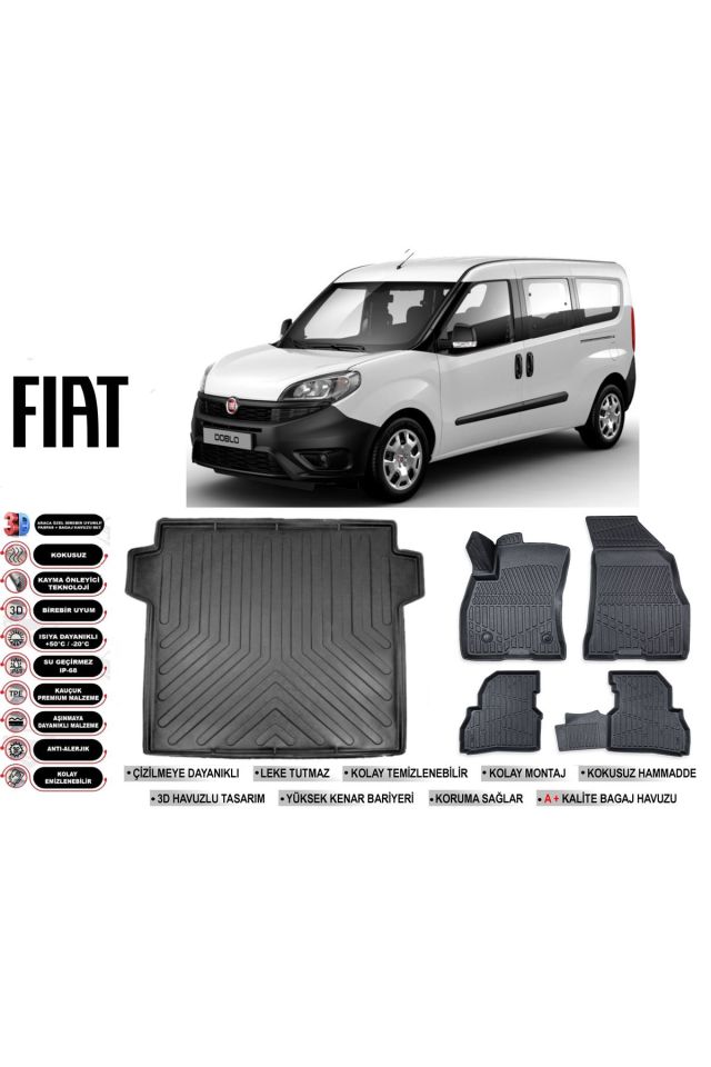 Fiat Doblo Maxi 2012 Model Bagaj Havuzu Araca Özel Siyah Havuzlu Paspas Takımı Sett