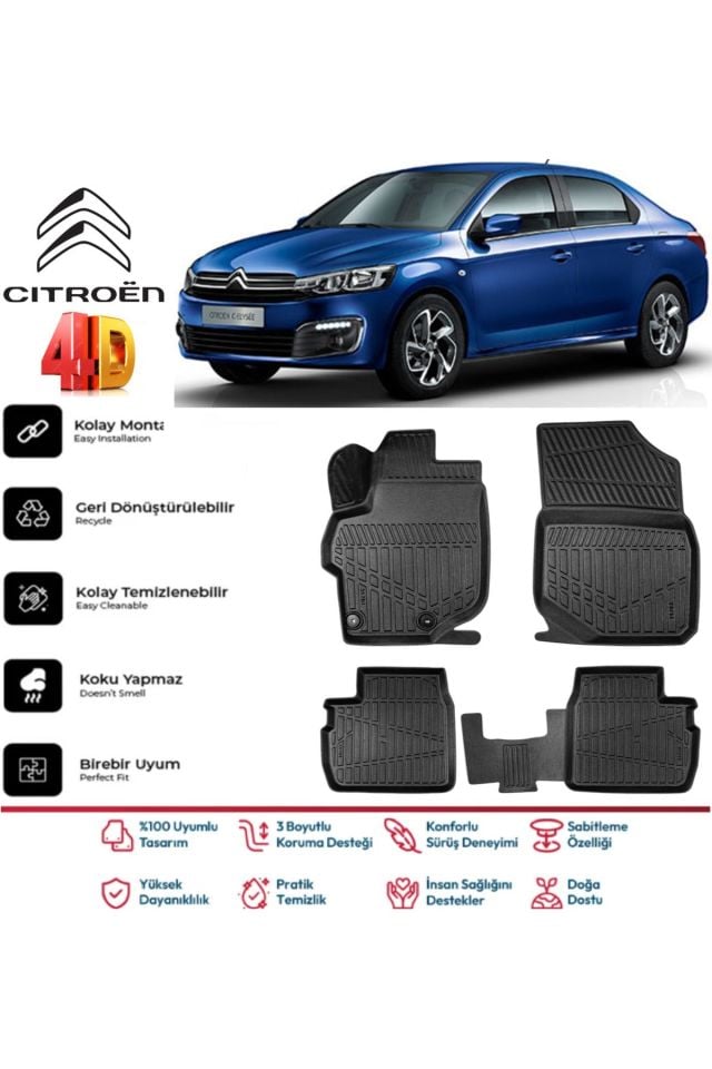 Citroen C-elysee 2012 Ve Sonrası 4.5D Plus Havuzlu Siyah Paspas Takımı Yumuşak