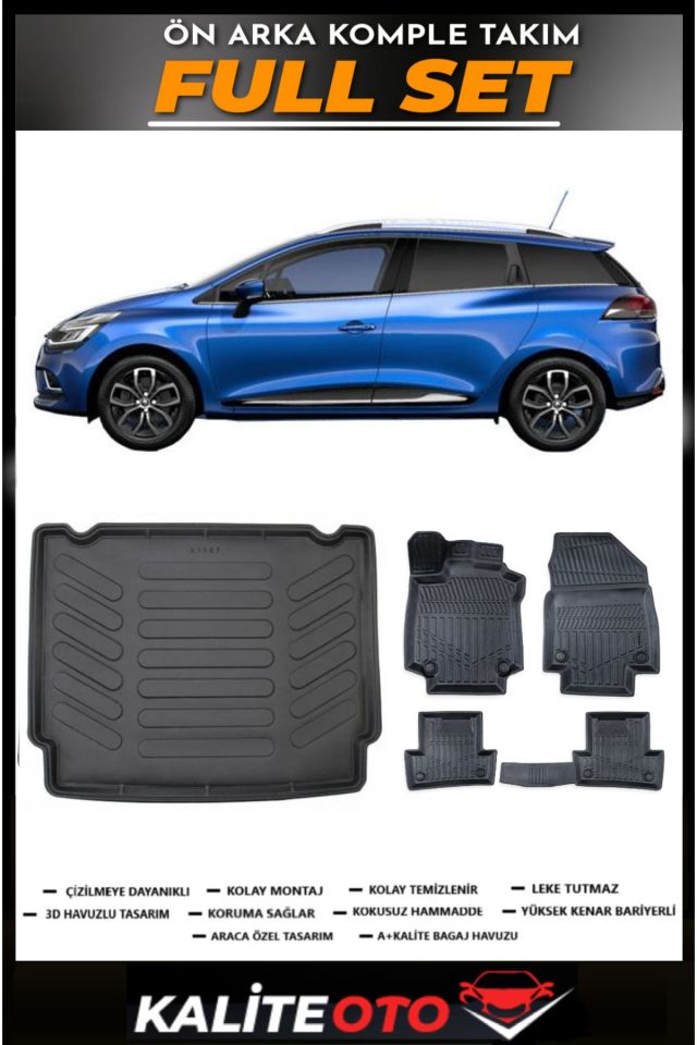 Renault Clio 4 Sporttourer Bagaj Havuzu+4.5D Havuzlu Paspas Seti 2016 Model