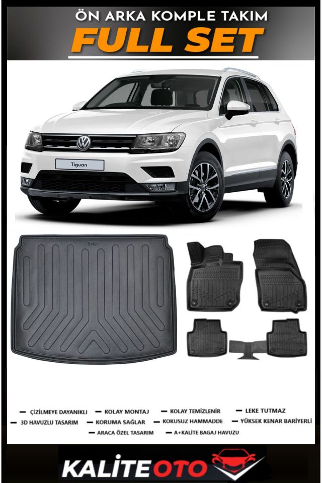 Volkswagen Tiguan Alt Bagaj Havuzu+4.5D Havuzlu Paspas Seti 2023 Model