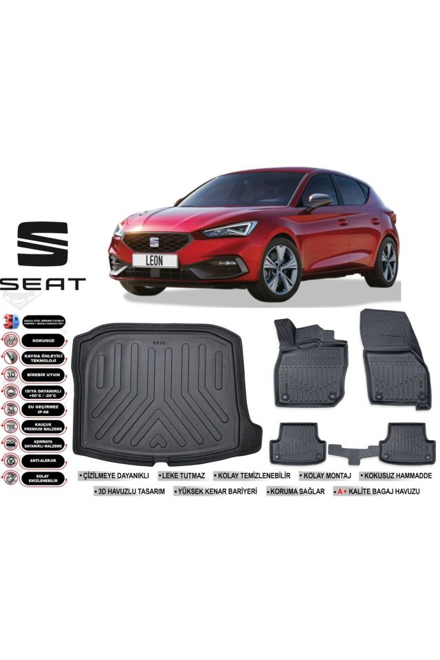 Seat Leon 2022 Model Bagaj Havuzu Araca Özel Siyah Havuzlu Paspas Takımı Sett