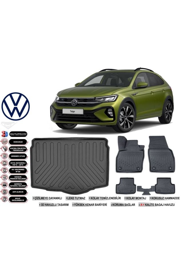Volkswagen Taigo 2025 Model Alt Bagaj Havuzu Araca Özel Siyah Havuzlu Paspas Takımı Sett