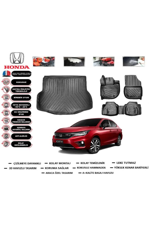 Honda City 2021 Model Bagaj Havuzu Araca Özel Paspas Takımı Prrox