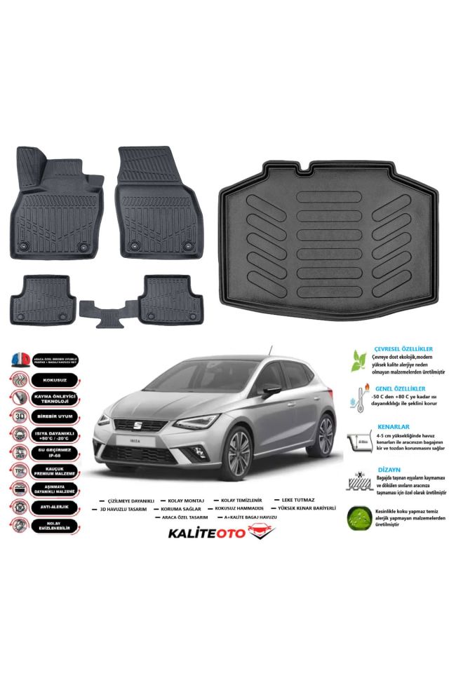 Seat Ibıza 2019 Model Esnek Bagaj Havuzu Araca Özel Siyah Paspas Takımı