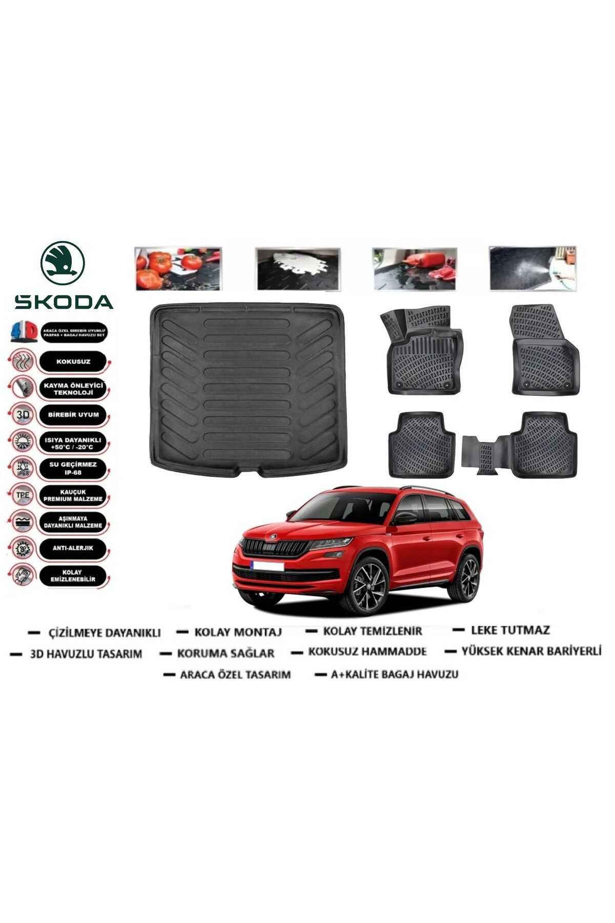 Skoda Kodiaq 2021 Model Bagaj Havuzu Araca Özel Paspas Takımı Prrox