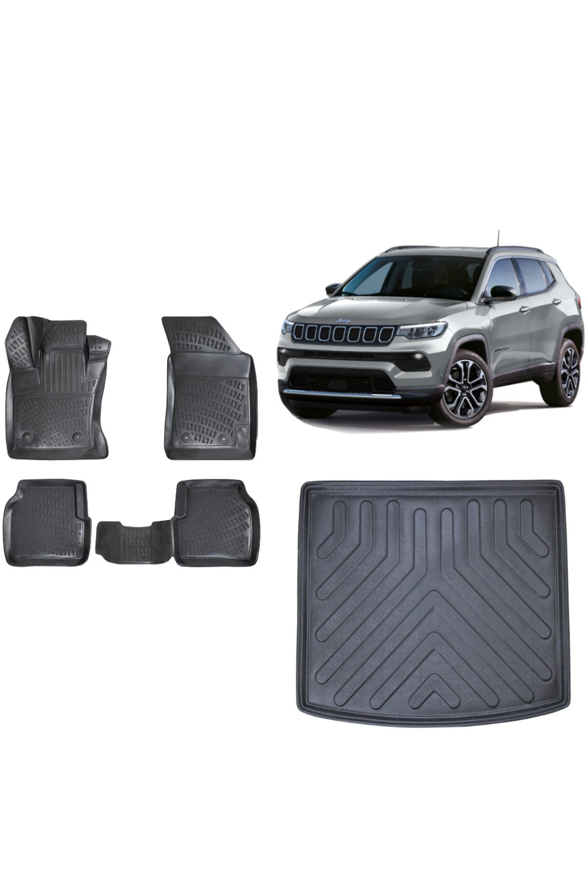 Jeep Compass 2023 Model 3D Bagaj Havuzu+3D Havuzlu Araca Özel Paspas Takımı