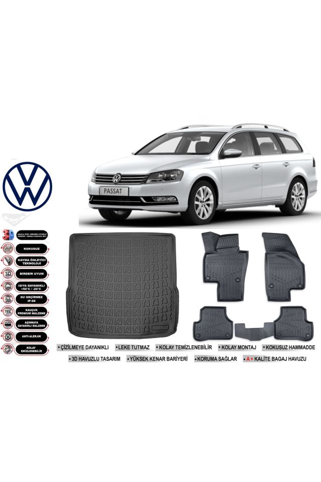 Volkswagen Passat B7 Variant 2014 Model Bagaj Havuzu Araca Özel Siyah Havuzlu Paspas Takımı Sett