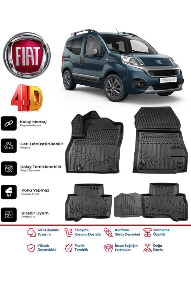 Fiat Fiorino 2007-2019 4.5D Plus Havuzlu Siyah Paspas Takımı Yumuşak