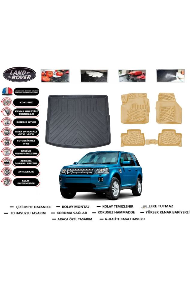 Land Rover Freelander 2 2008 Model Bagaj Havuzu(paspası)+Araca Özel Bej Paspas Takımı Flex