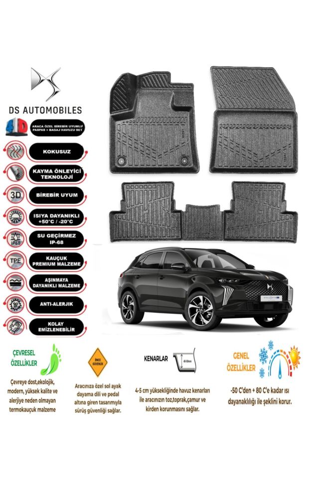 DS DS7 Crossback 2018 Model 4D Araca Özel Havuzlu Paspas Takımı