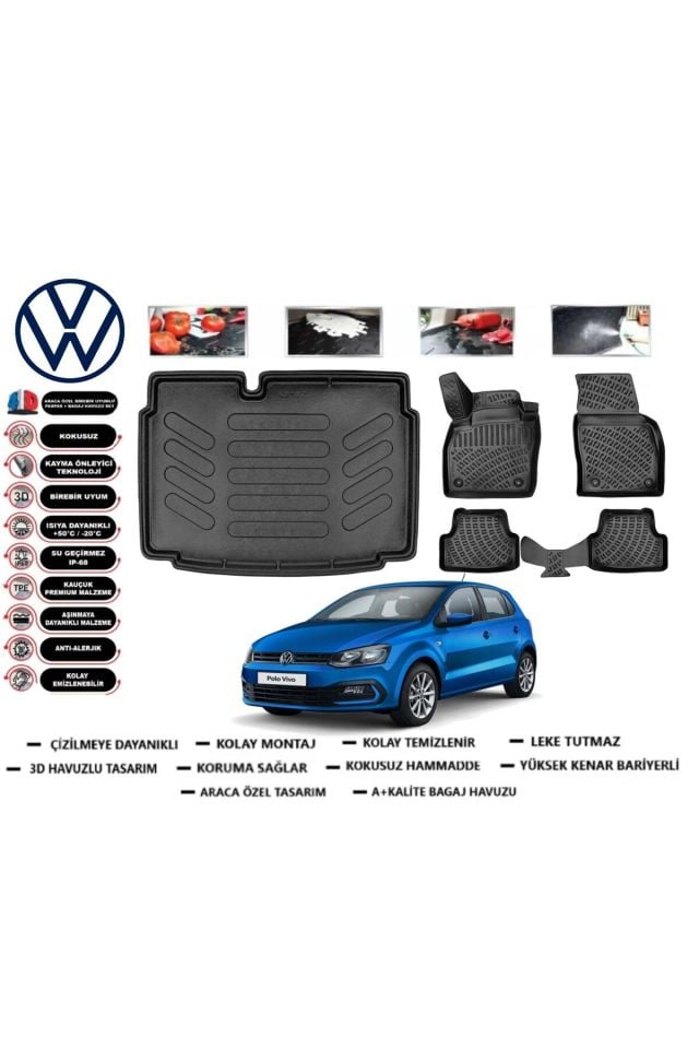 Volkswagen Polo 6R 2011 Model Alt Bagaj Havuzu Araca Özel Paspas Takımı Prrox