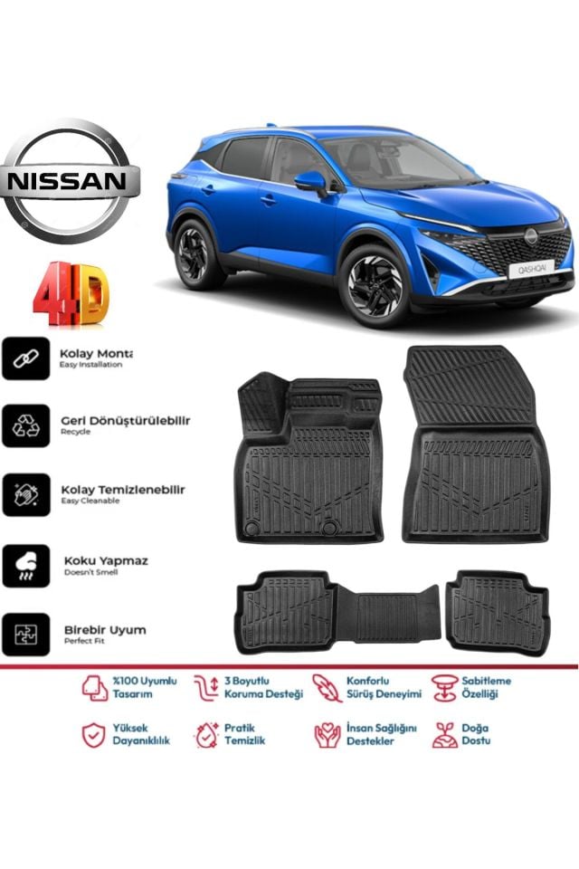 Nissan Qashqai E-POWER 2022 Ve Sonrası 4.5D Plus Havuzlu Siyah Paspas Takımı Yumuşak