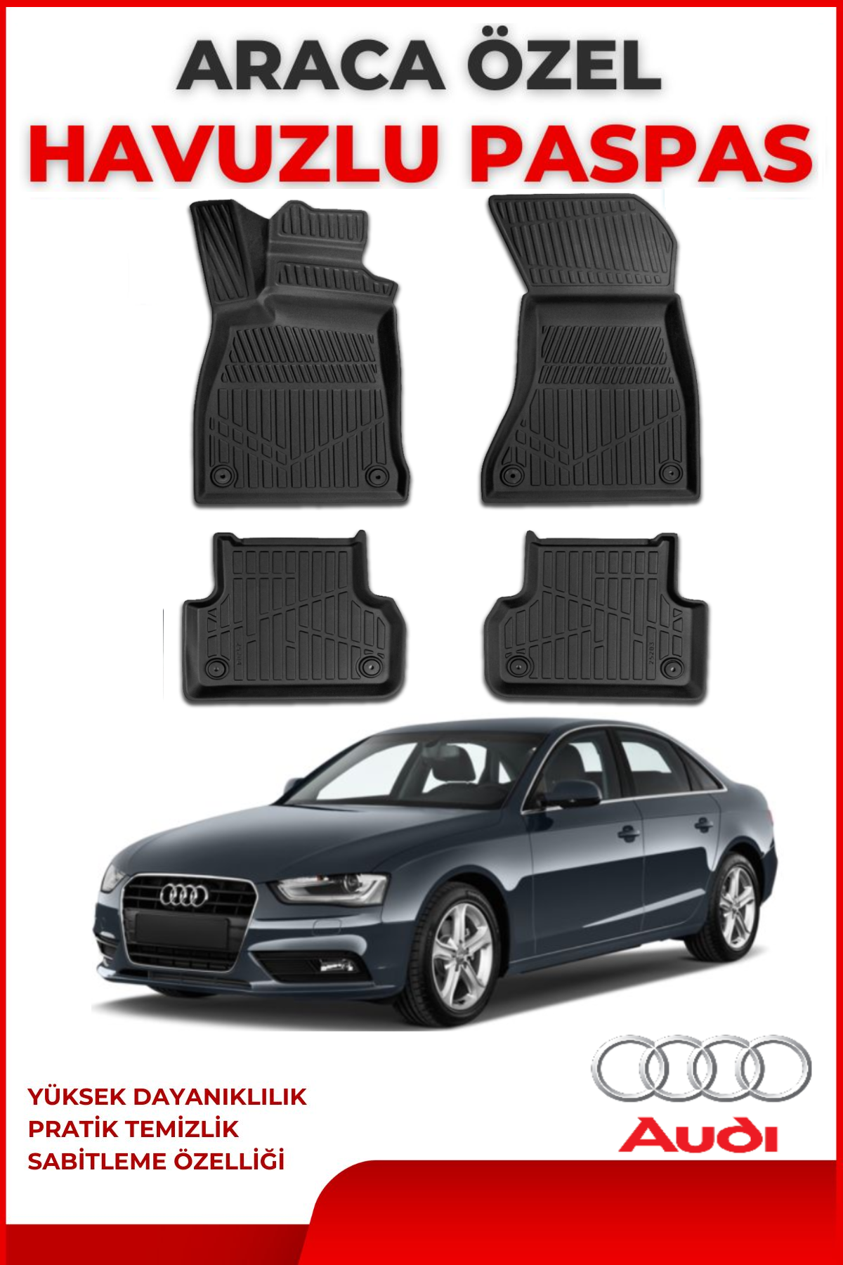 Audi A4 2008-2015 4.5D Plus Havuzlu Siyah Paspas Takımı Yumuşak