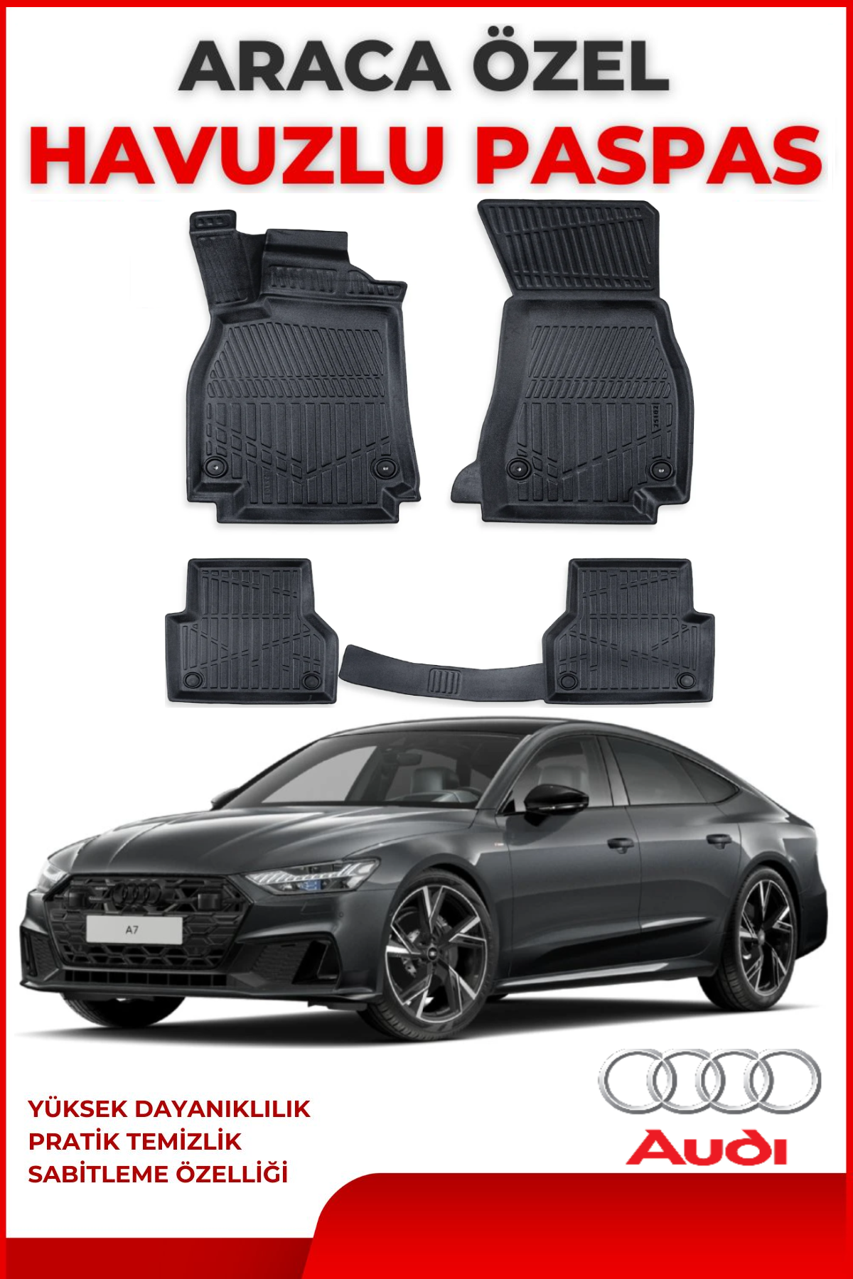 Audi A7 2018 Sonrası 4.5D Plus Havuzlu Siyah Paspas Takımı Yumuşak