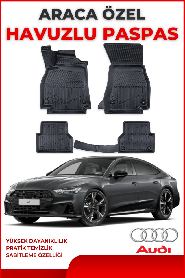 Audi A7 2018 Sonrası 4.5D Plus Havuzlu Siyah Paspas Takımı Yumuşak