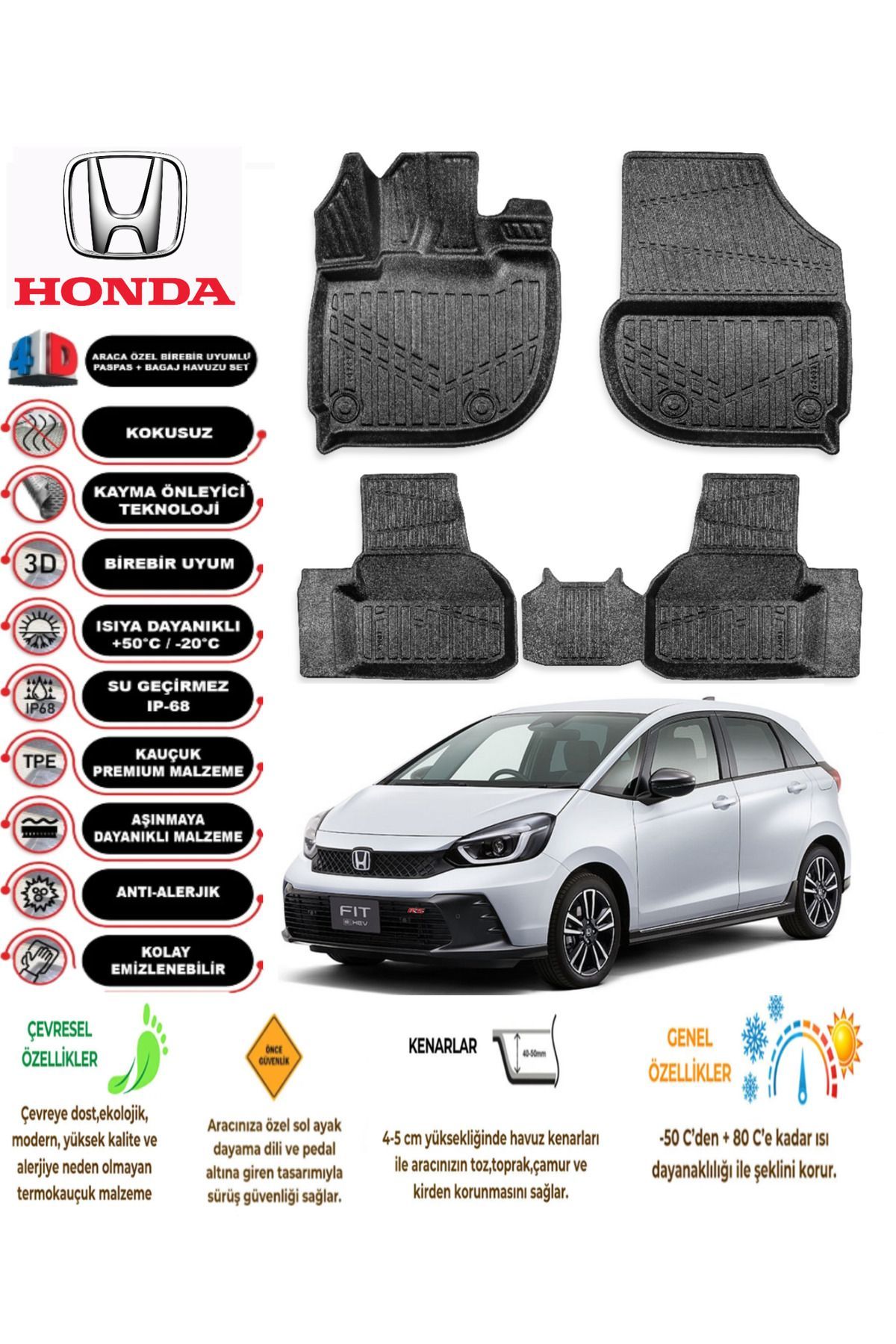 Honda Jazz 2021 Model 4D Araca Özel Havuzlu Kokusuz Paspas Takımı