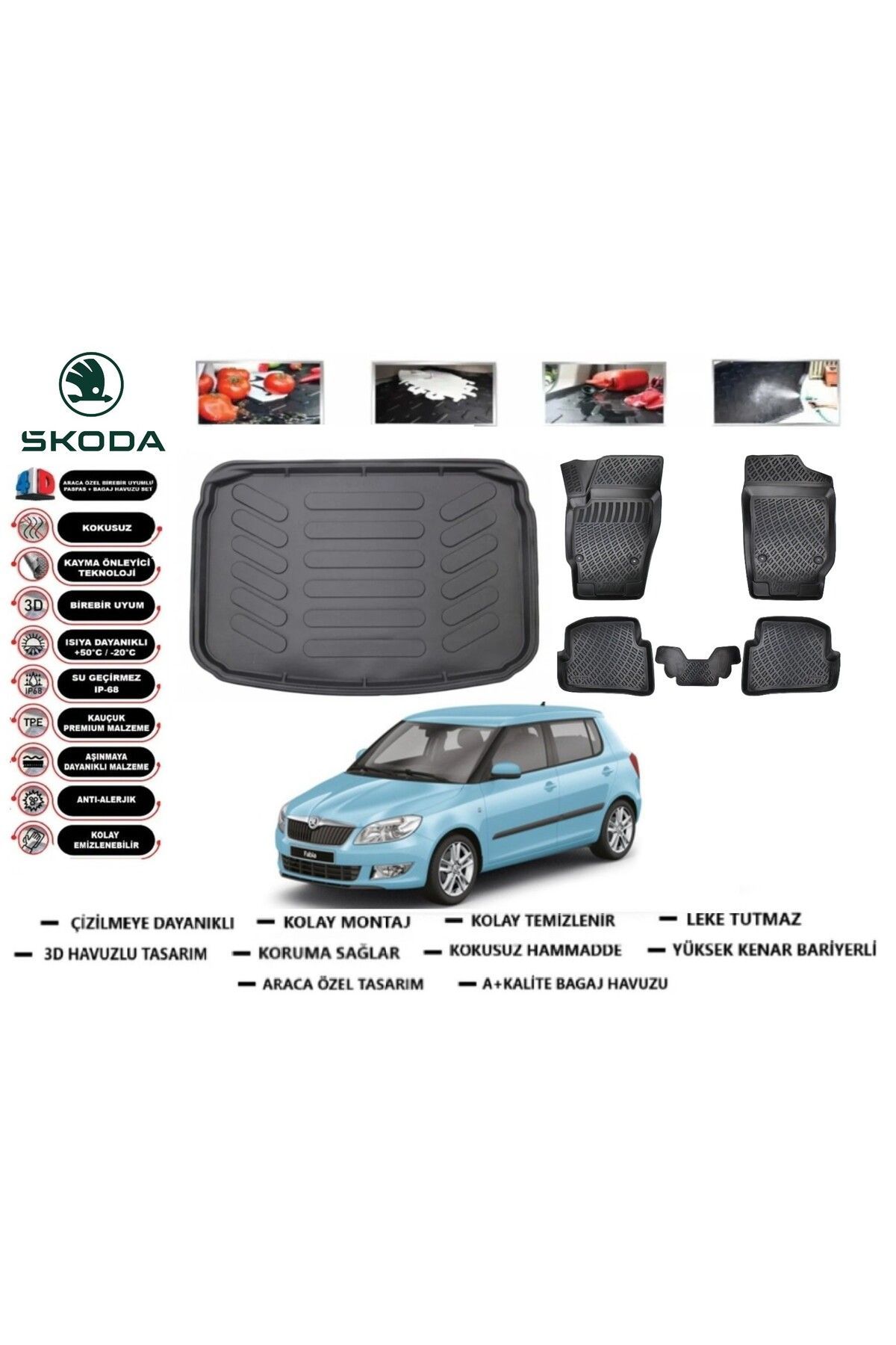 Skoda Fabia 2014 Model Bagaj Havuzu Araca Özel Paspas Takımı Prrox