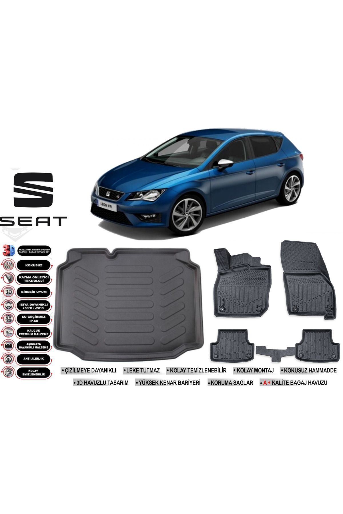 Seat Leon 2012 Model Bagaj Havuzu Araca Özel Siyah Havuzlu Paspas Takımı Sett