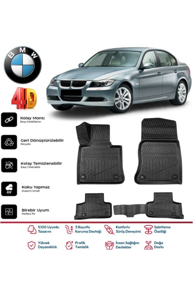 Bmw E90 2004-2012 4.5D Plus Havuzlu Siyah Paspas Takımı Yumuşak