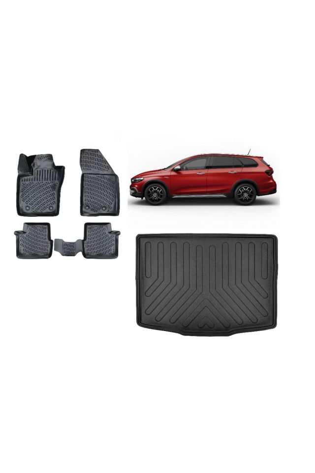 Fiat Egea Cross Wagon 2022 Uyumlu Alt Kademe Bagaj Havuzu+3D Havuzlu Araca Özel Paspas Takımı