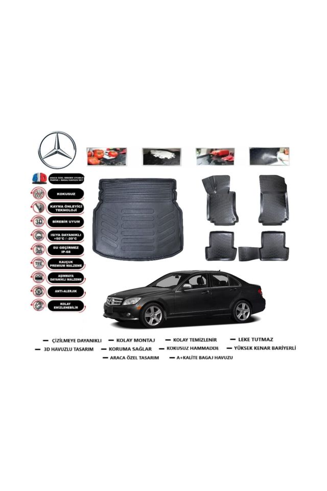 Mercedes C Serisi W204 2008 Model Rampalı Bagaj Havuzu Araca Özel Paspas Takımı Prrox