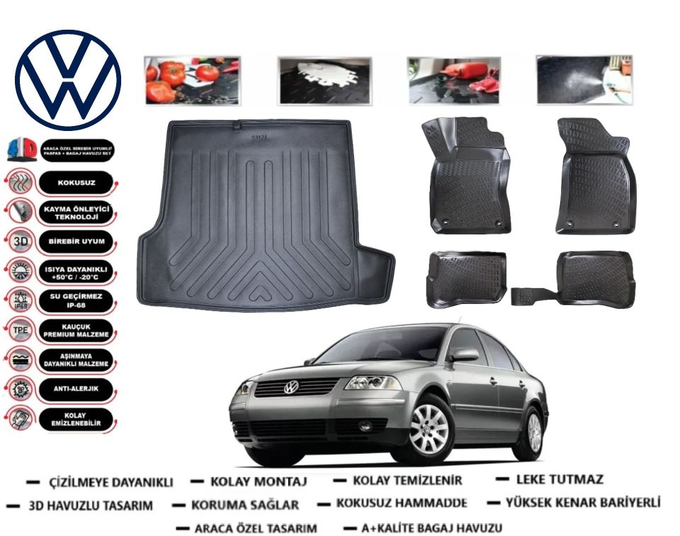 Volkswagen Passat B5 1997-2005 3D Bagaj Havuzu+3D Araca Özel Paspas Takımı