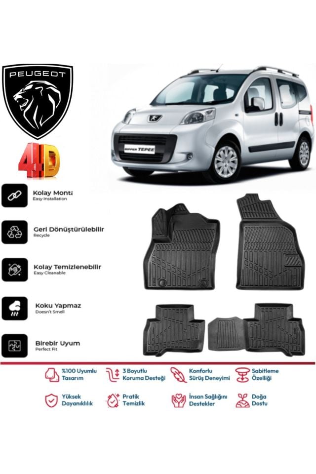 Peugeot Bipper 2008 Ve Sonrası 4.5D Plus Havuzlu Siyah Paspas Takımı Yumuşak