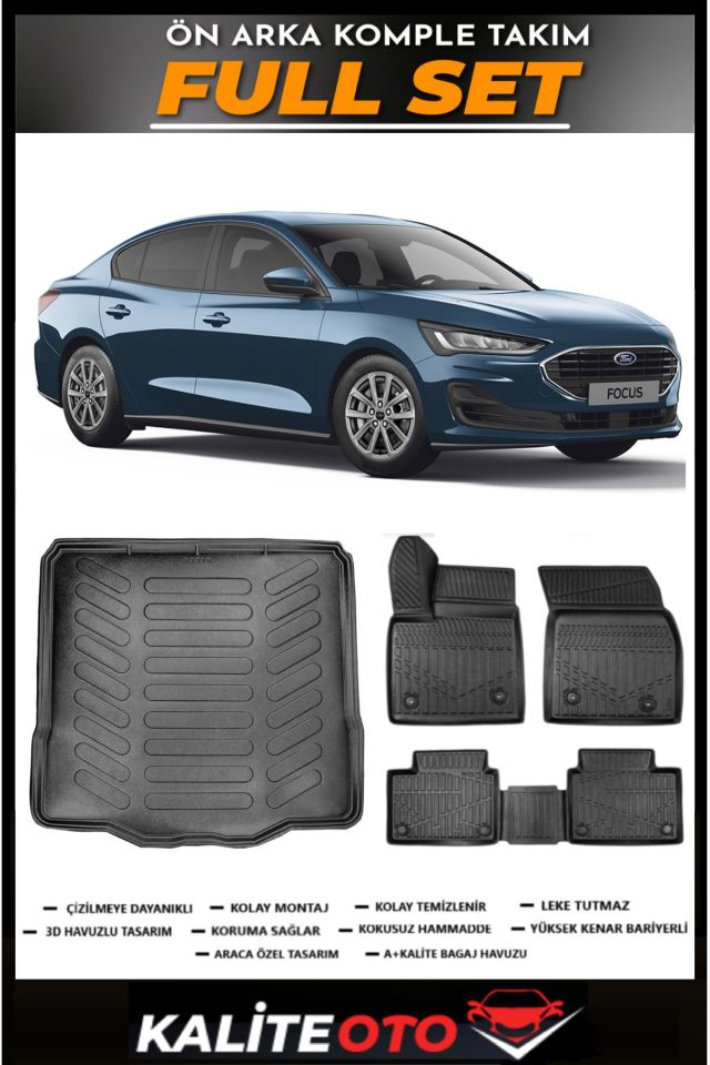 Ford Focus 5 Sedan Tamir kitli Bagaj Havuzu+4.5D Havuzlu Paspas Seti 2019 Model