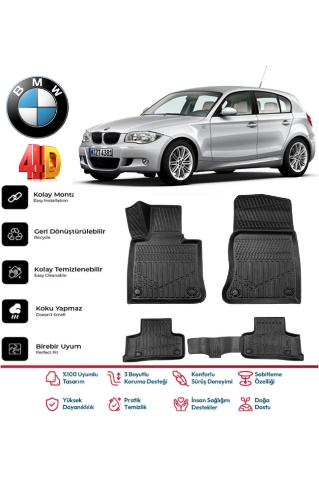 Bmw 1 Serisi E87 2004-2010 4.5D Plus Havuzlu Siyah Paspas Takımı Yumuşak