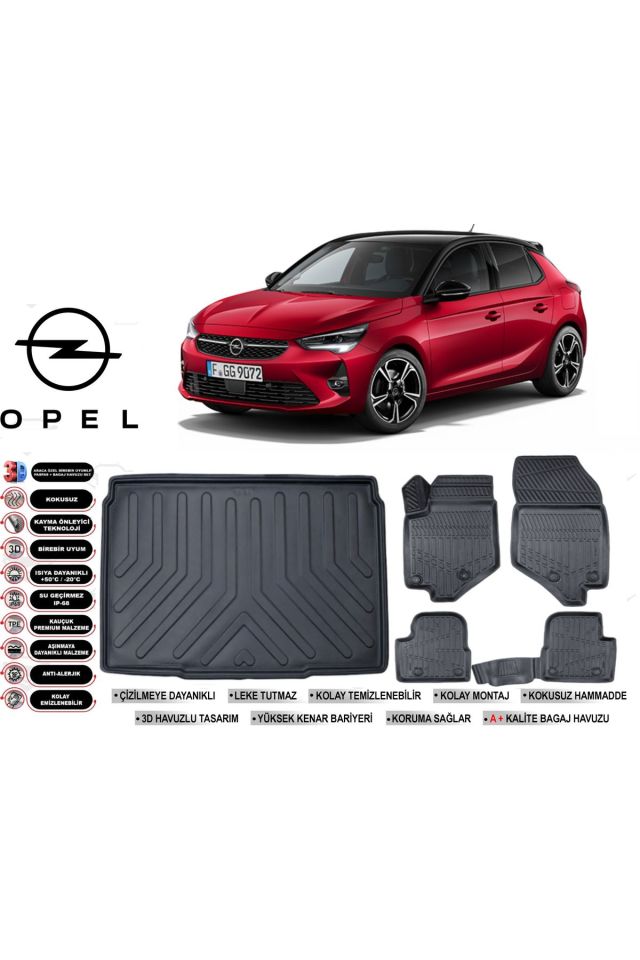 Opel Corsa F 2025 Model Bagaj Havuzu Araca Özel Siyah Havuzlu Paspas Takımı Sett