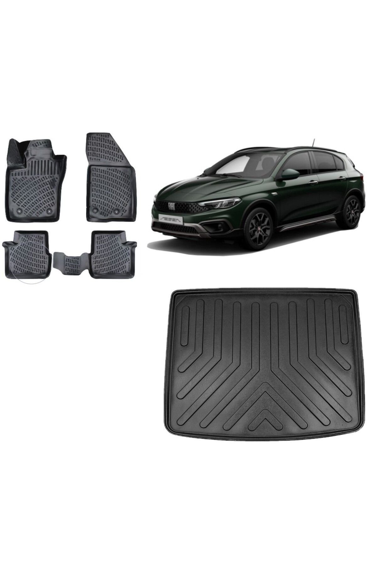 Fiat Egea Cross 2017 Model 3D Uyumlu TAMİR KİTLİ Bagaj Havuzu+3D Havuzlu Araca Özel Paspas Takımı
