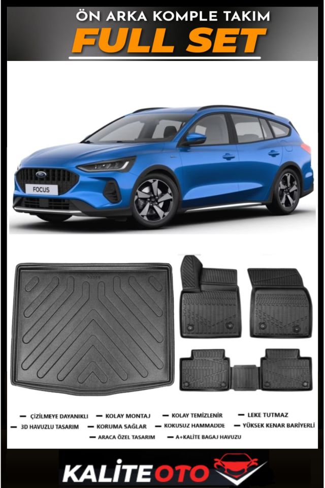 Ford Focus 5 STW Alt Bagaj Havuzu+4.5D Havuzlu Paspas Seti 2020 Model