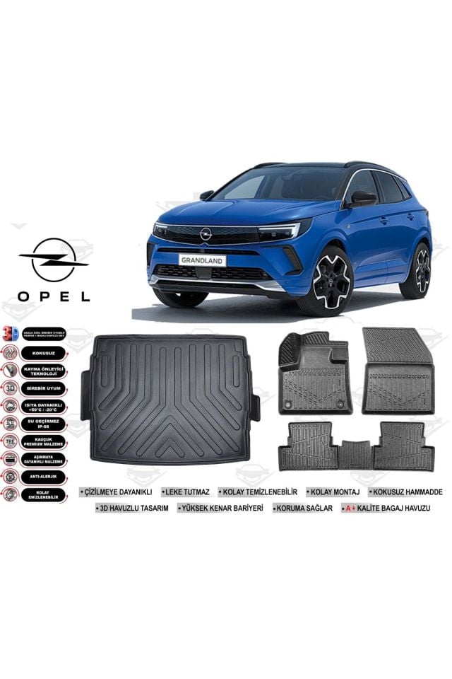 Opel Grandland 2021 Model Üst Bagaj Havuzu Araca Özel Siyah Havuzlu Paspas Takımı Sett