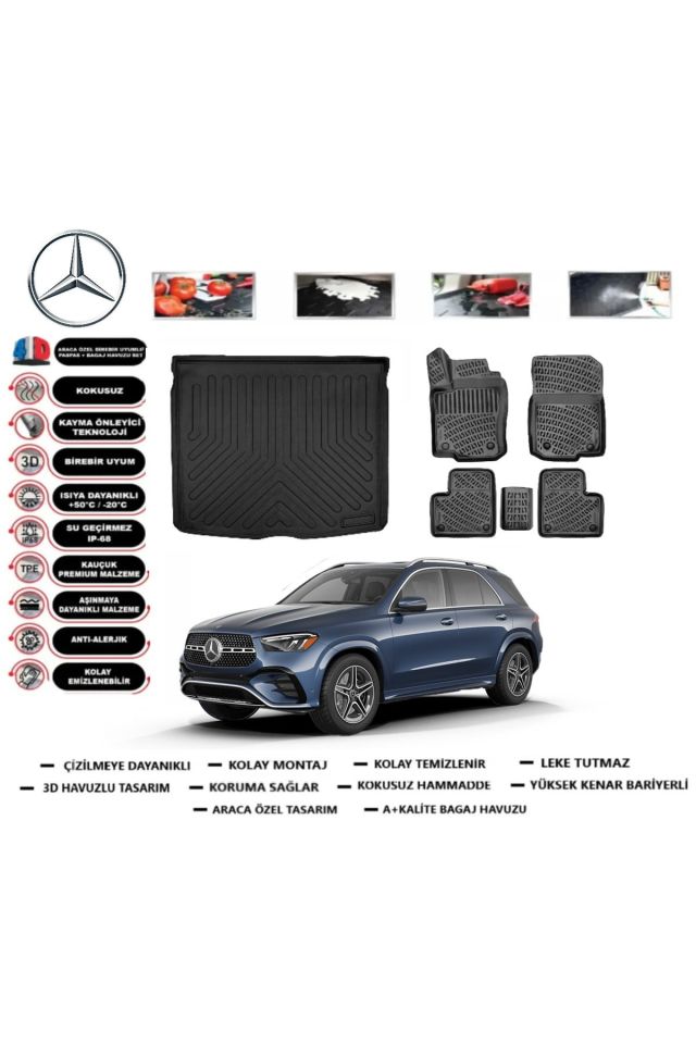 Mercedes GLE Class SUV V167 2021 Model Bagaj Havuzu Araca Özel Paspas Takımı Prrox
