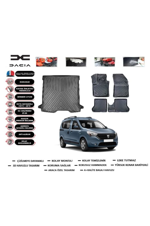 Dacia Dokker 2024 Model Bagaj Havuzu Araca Özel Paspas Takımı Prrox