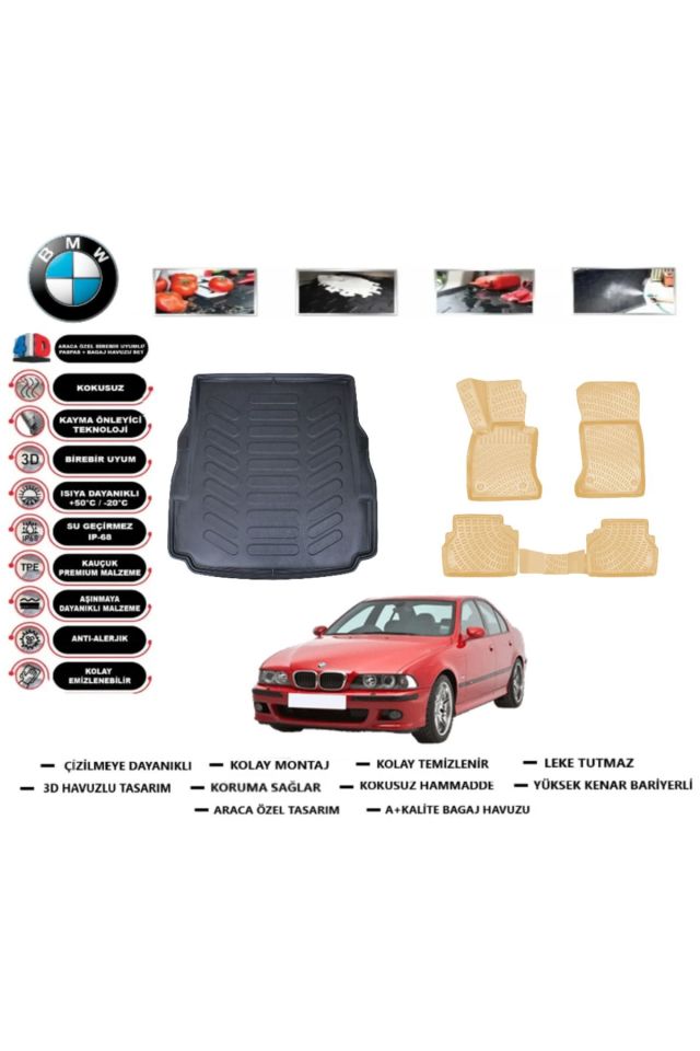 Bmw 5 serisi E39 1997 Model Bagaj Havuzu(paspası)+Araca Özel Bej Paspas Takımı Flex