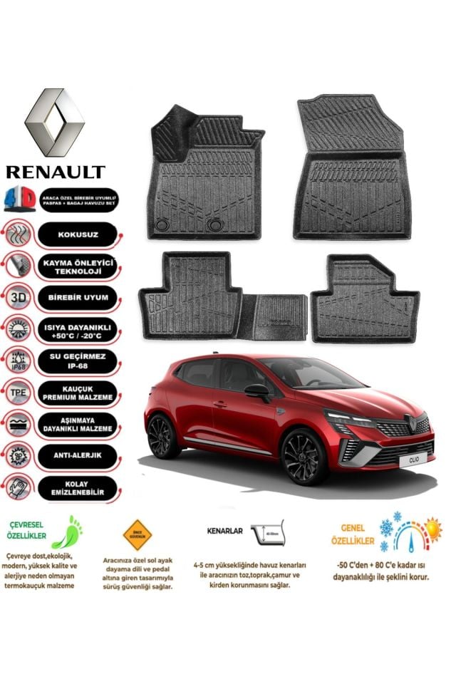 Renault Clio 5 2024 Model 4D Araca Özel Havuzlu Paspas Takımı