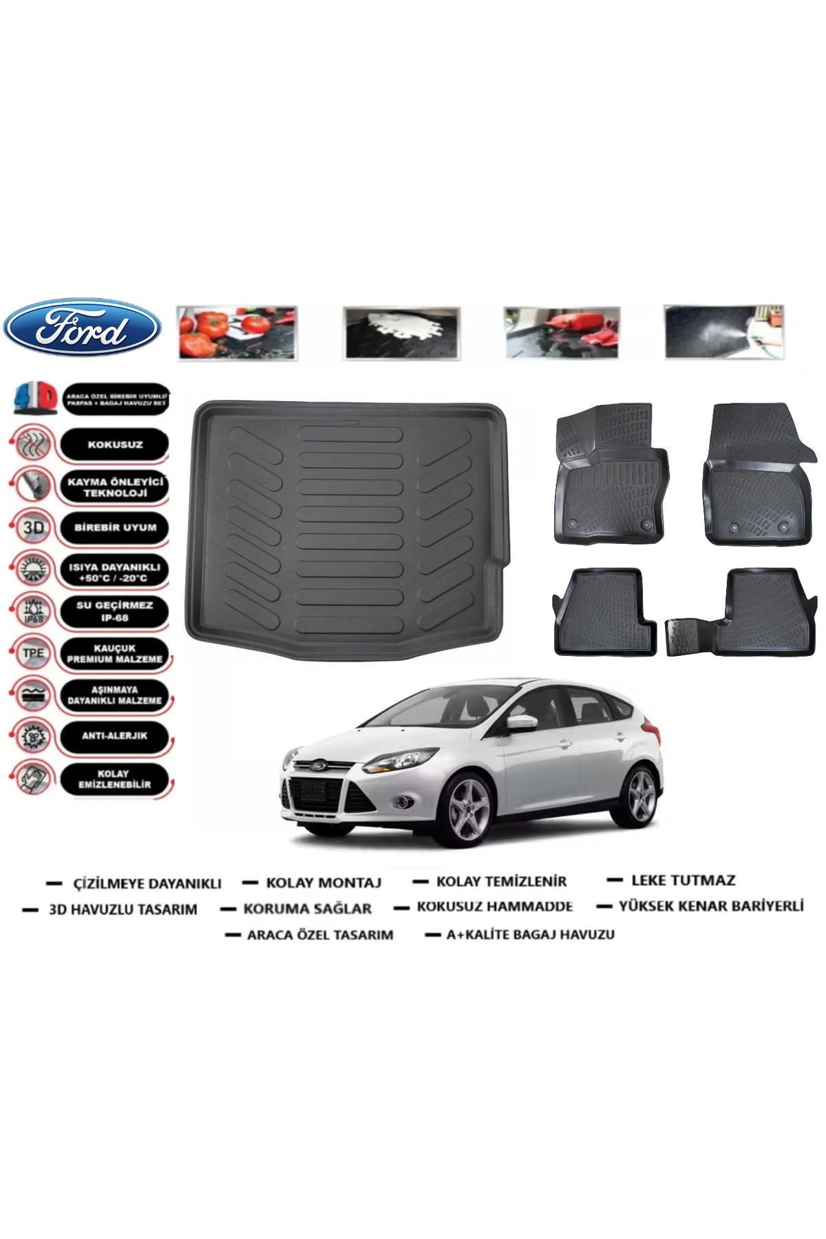 Ford Focus 3 Hb 2013 Model Bagaj Havuzu Araca Özel Paspas Takımı Prrox
