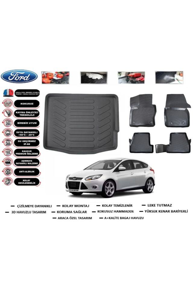 Ford Focus 3 Hb 2013 Model Bagaj Havuzu Araca Özel Paspas Takımı Prrox