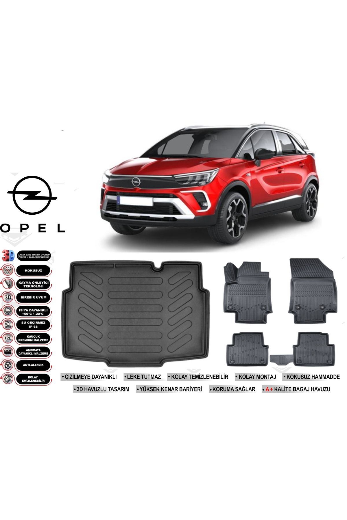 Opel Crossland 2025 Model Alt Bagaj Havuzu Araca Özel Siyah Havuzlu Paspas Takımı Sett