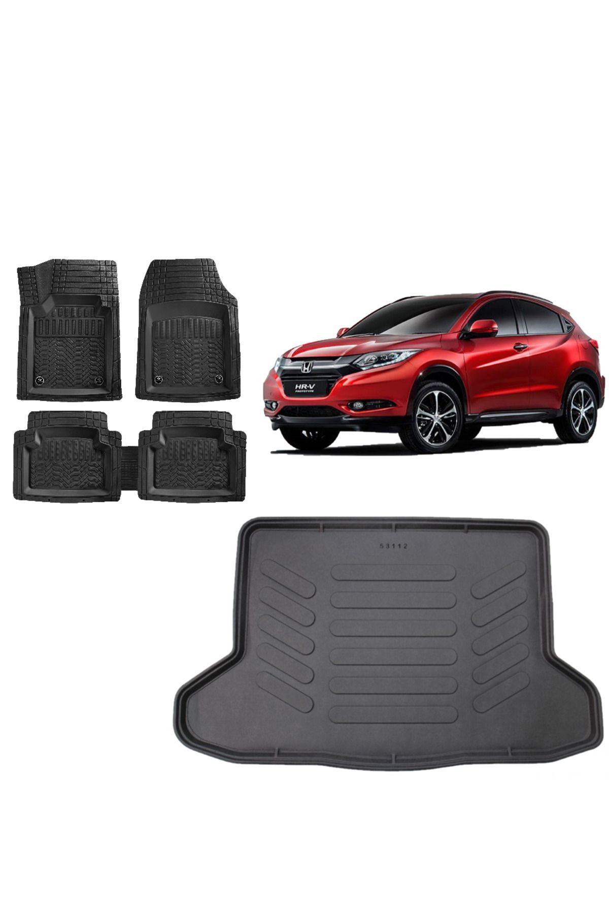 Honda HR-V 2017 Model Stepneli 3D Bagaj Havuzu+3D Havuzlu Maximum Siyah Paspas