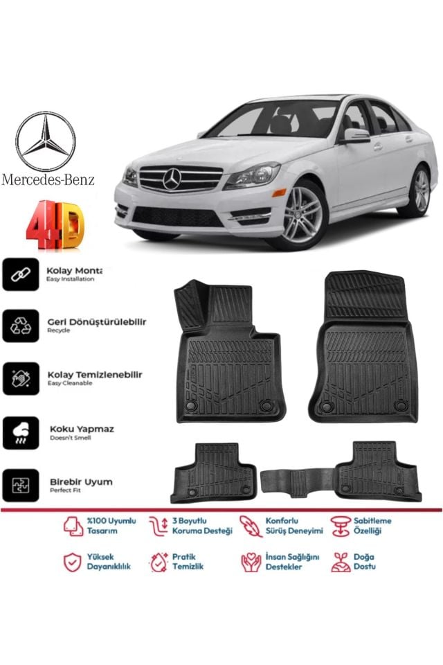 Mercedes C Serisi W204 2007-2014 4.5D Plus Havuzlu Siyah Paspas Takımı Yumuşak