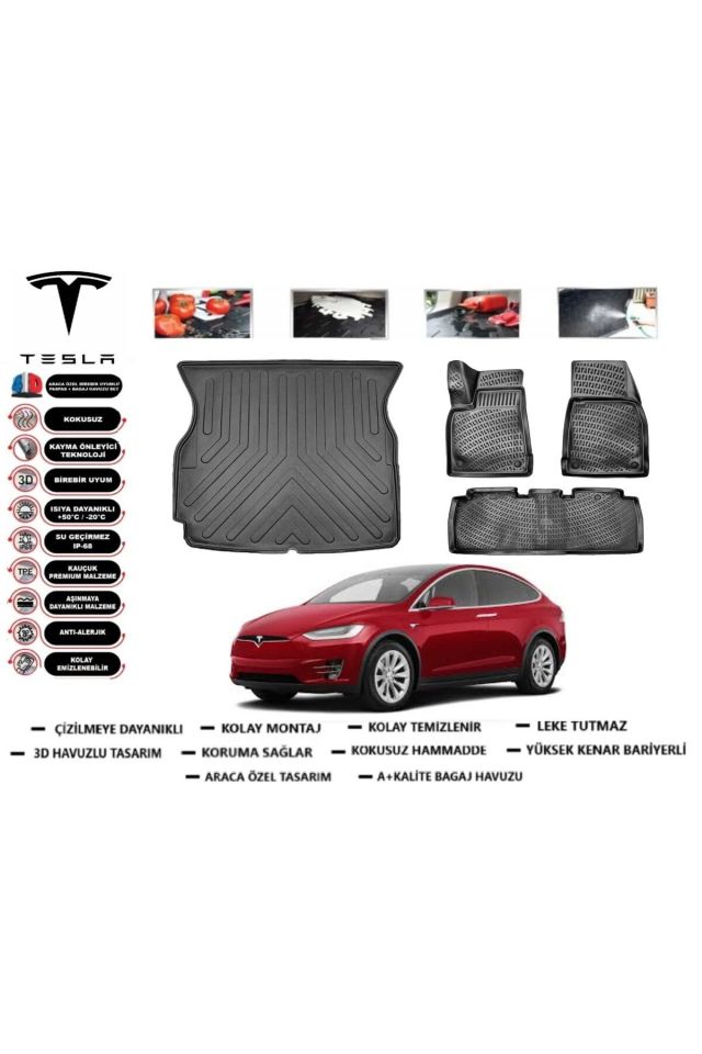 Tesla Model X 2020 Model Bagaj Havuzu Araca Özel Paspas Takımı Prrox