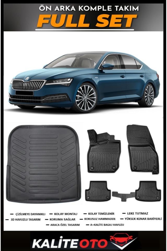 Skoda Super B Bagaj Havuzu+4.5D Havuzlu Paspas Seti 2020 Model