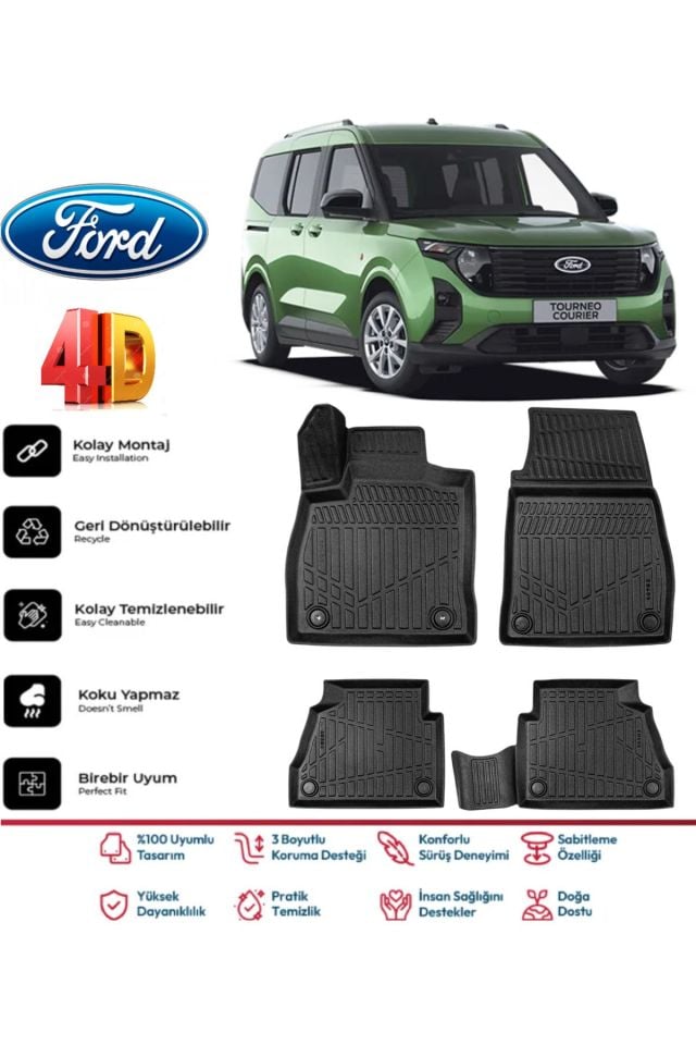 Ford Courier 2024 Ve Sonrası 4.5D Plus Havuzlu Siyah Paspas Takımı Yumuşak