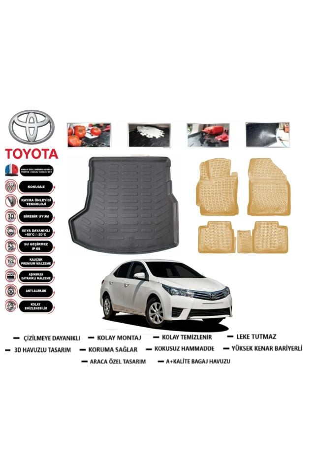 Toyota Corolla 2019 Model Bagaj Havuzu+Araca Özel Bej Paspas Takımı Flex