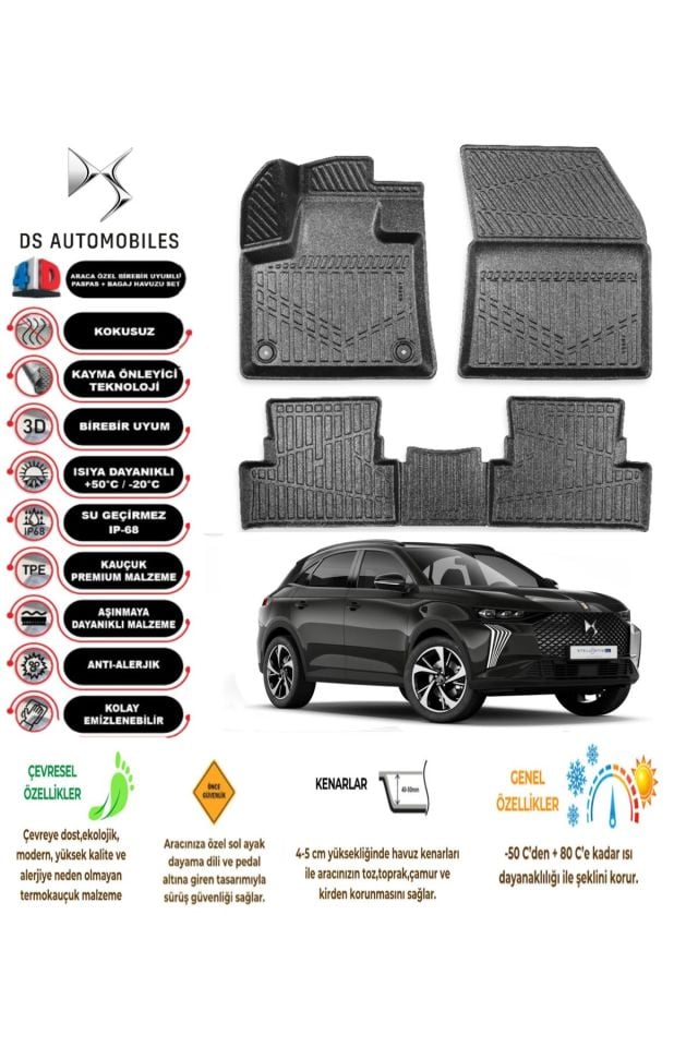 DS DS7 Crossback 2019 Model 4D Araca Özel Havuzlu Paspas Takımı