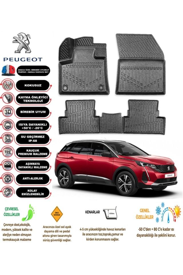 Peugeot 3008 2017 Model 4D Araca Özel Havuzlu Paspas Takımı